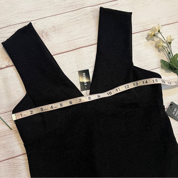 EXPRESS Ribbed Plunge Neck Bow Back Thong Bodysuit - Picture 13 of 16